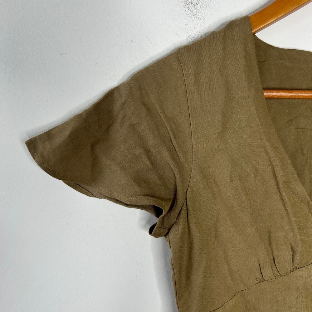 WHISTLES Midi Dress Womens Size 2 Linen Cotton Minimalist Olive Indie Goblincore - Picture 4 of 8
